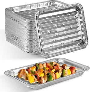 Stock Your Home Disposable Aluminum Foil Broiler Pan for Oven (25 Pack) Sheet Pans for Grilling, Roasting Rack, Trays with Ribbed Surface for BBQ Grill-Like Texture