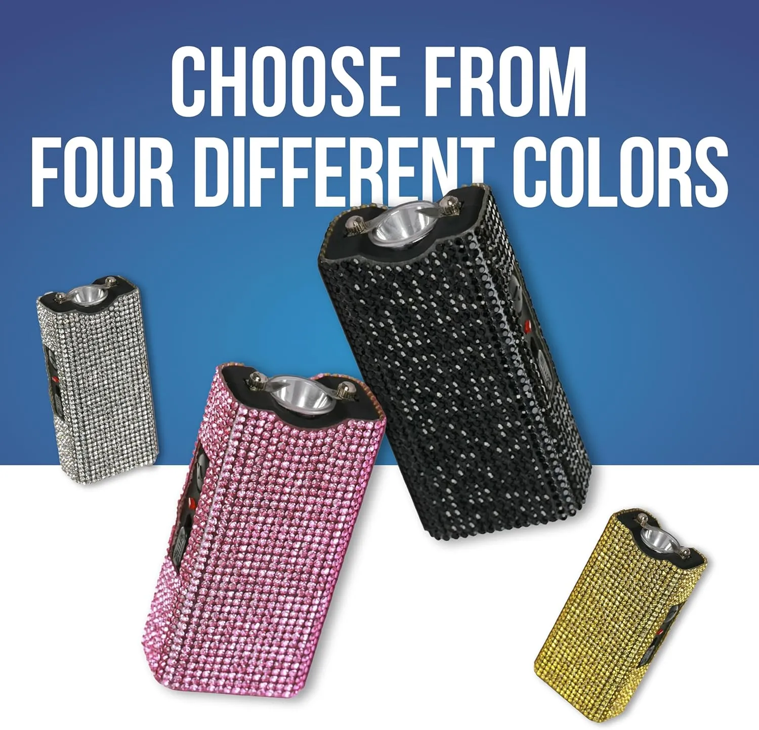 Streetwise Rhinestun Keychain Stun Gun – Compact Rechargeable Stun Gun Flashlight with Rhinestone Grip, Holster, and Keyring for Women’s Self Defense and Personal Protection