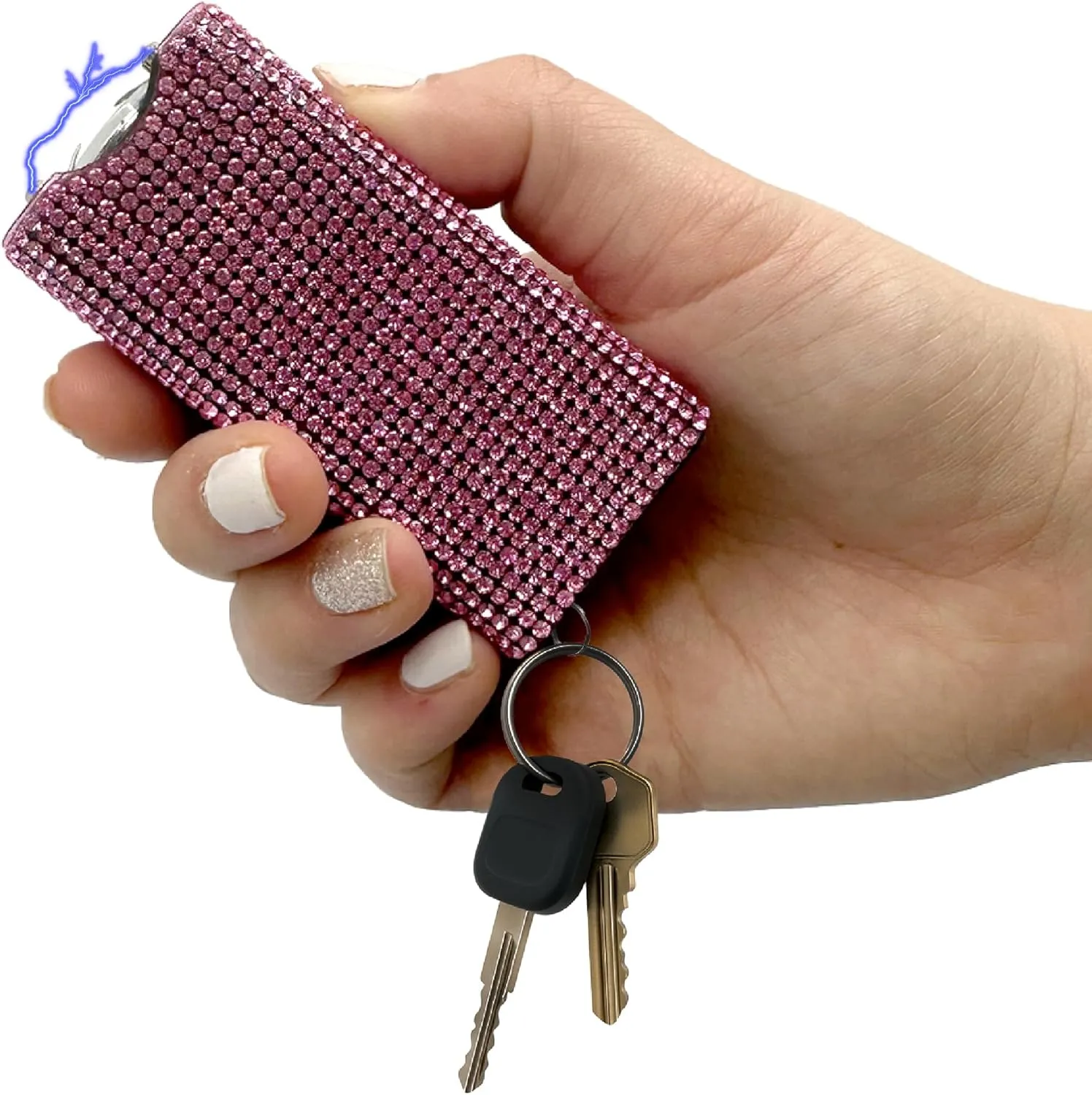 Streetwise Rhinestun Keychain Stun Gun – Compact Rechargeable Stun Gun Flashlight with Rhinestone Grip, Holster, and Keyring for Women’s Self Defense and Personal Protection