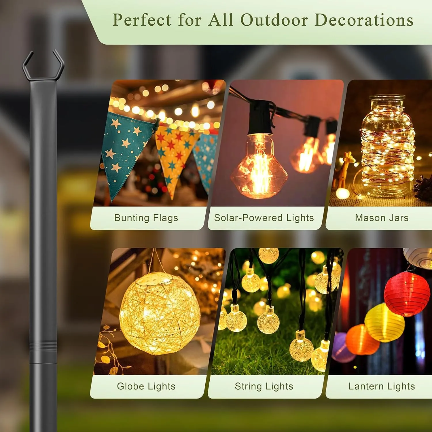 String Light Poles for Outside, 10ft Adjustable Metal Poles for Outdoor String Lights Hanging Light, Outdoor Light Poles with Fork, for Patio, Deck, Backyard, Garden (4 Pack)