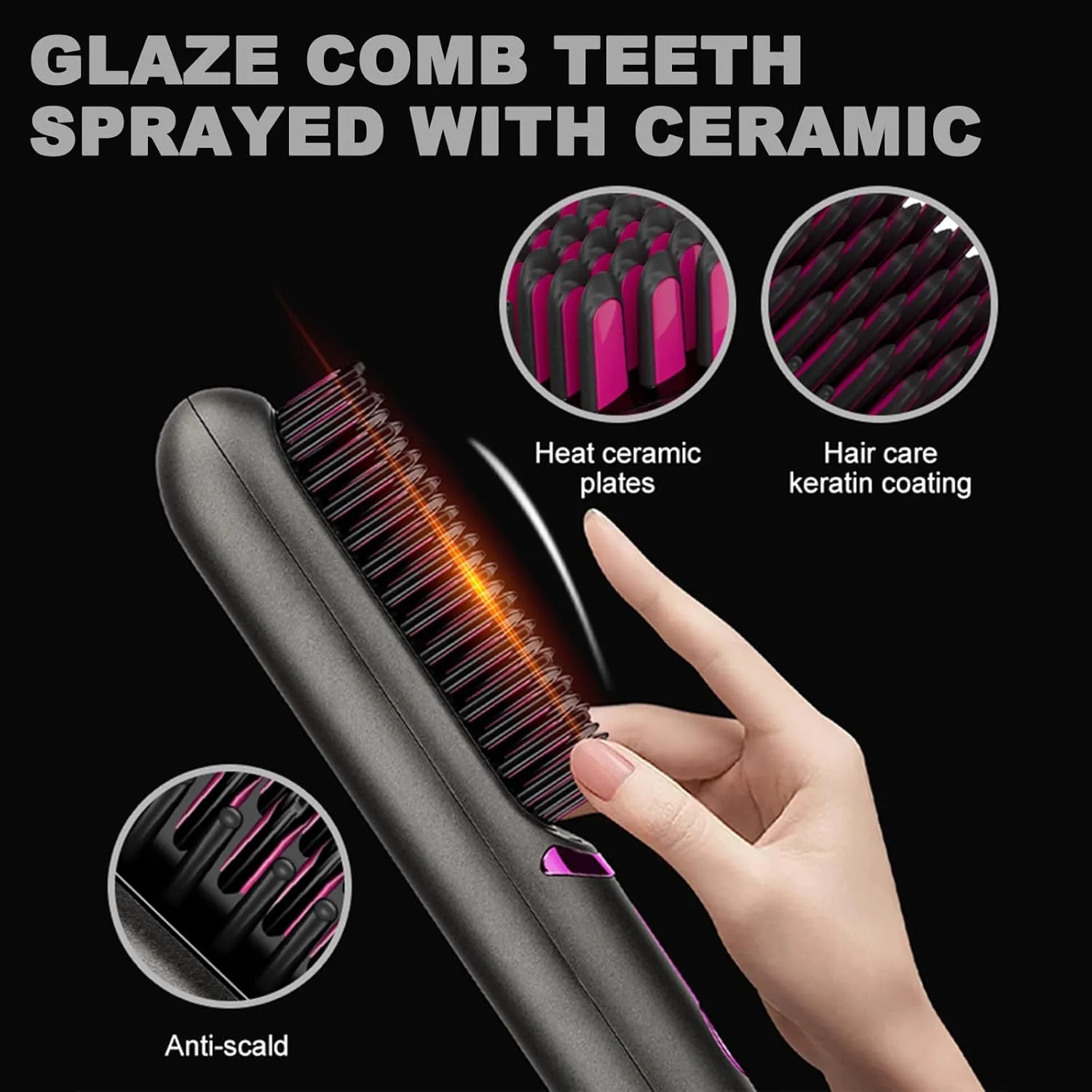 Styluse Beauty Hair Brush, Portable Hair Straightener Brush for Women, Cordless Ceramic Glaze Bristles, PTC Heating, 3 Temp Settings, Anti-Frizz & Damage-Free (Gray)