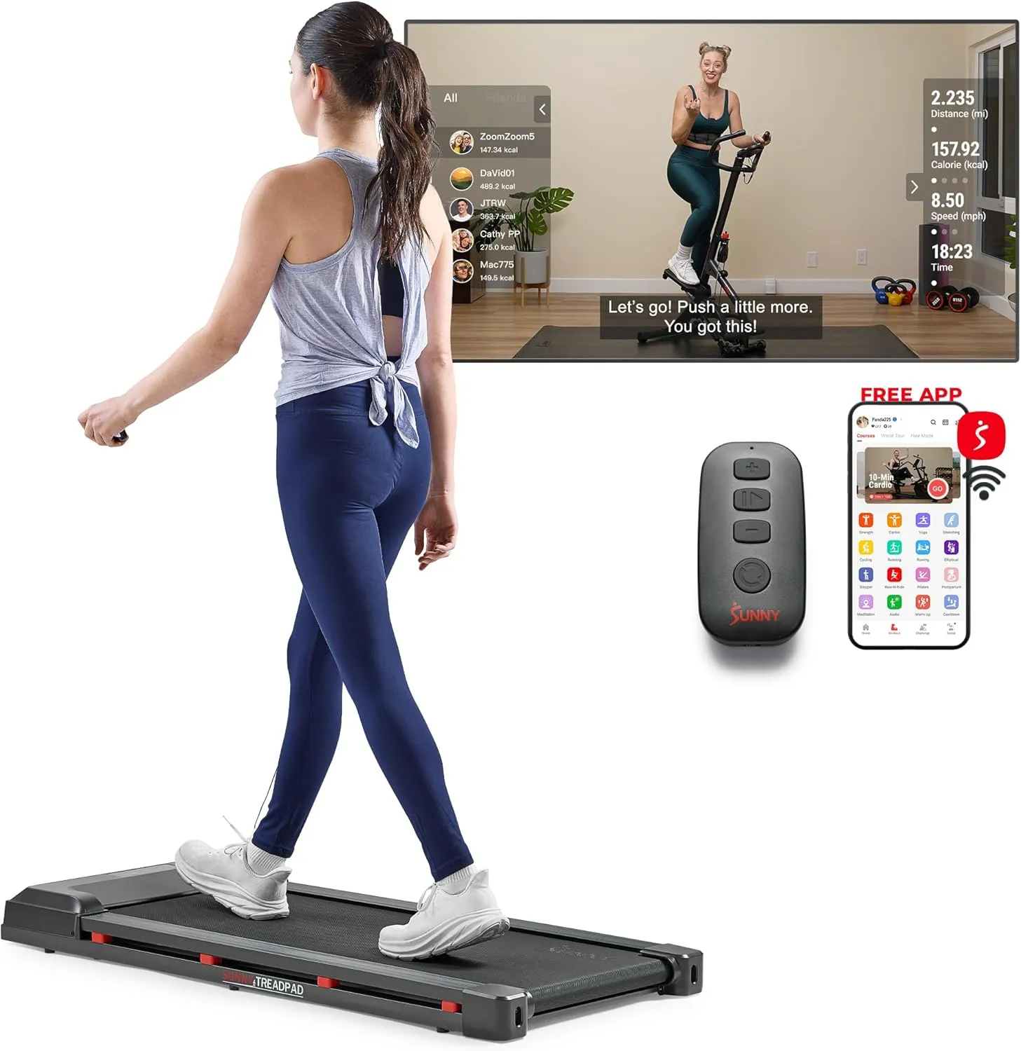 Sunny Health & Fitness Smart WiFi Treadmills – Compact, Foldable, Portable, Under Desk & Incline Options (Manual & Auto), Brushless Motor, & Bluetooth SunnyFit App, LED Display, Shock Absorption