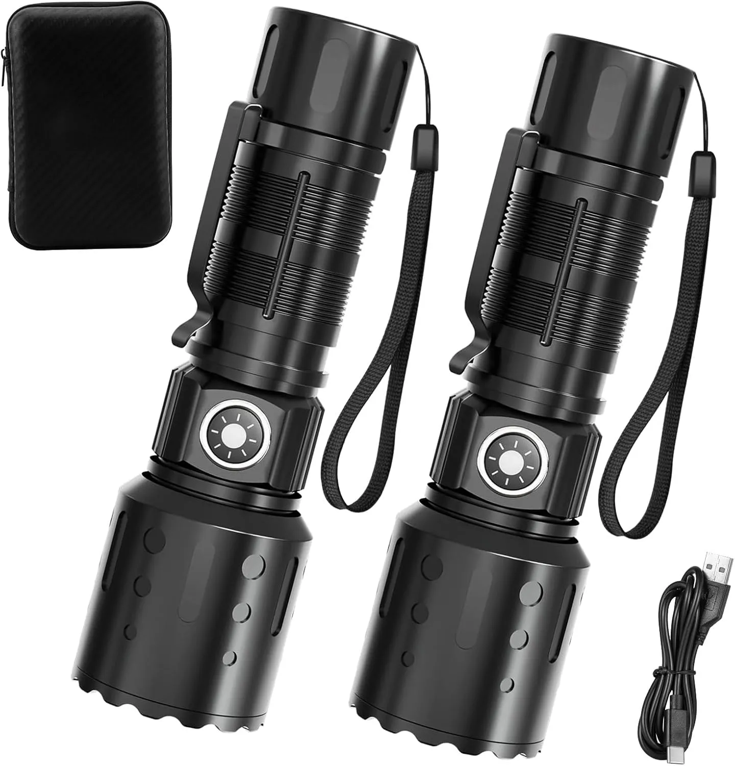 Super Bright & Rechargeable Flashlight – High-Powered FlasAhlights, Memory Function, 6 Modes, IPX5 Waterproof | Compact LED Light for Emergency, Outdoor & Home Use-2PCS