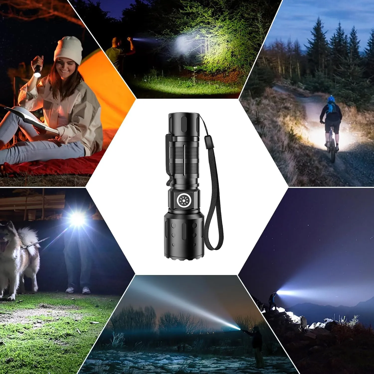 Super Bright & Rechargeable Flashlight – High-Powered FlasAhlights, Memory Function, 6 Modes, IPX5 Waterproof | Compact LED Light for Emergency, Outdoor & Home Use-2PCS