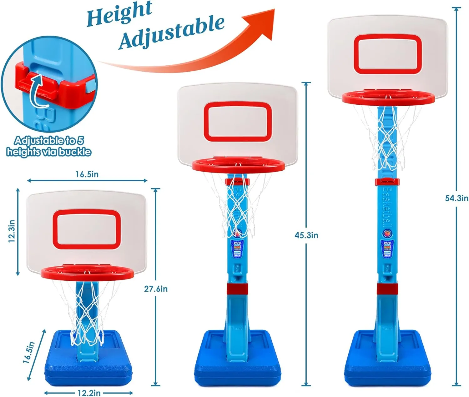 SUPER JOY Toddler Basketball Hoop - Height Adjustable Kids Hoop for Indoor & Outdoor Play - Portable Basketball Goal for Poolside & Swimming Pool - Toy for Boys & Girls