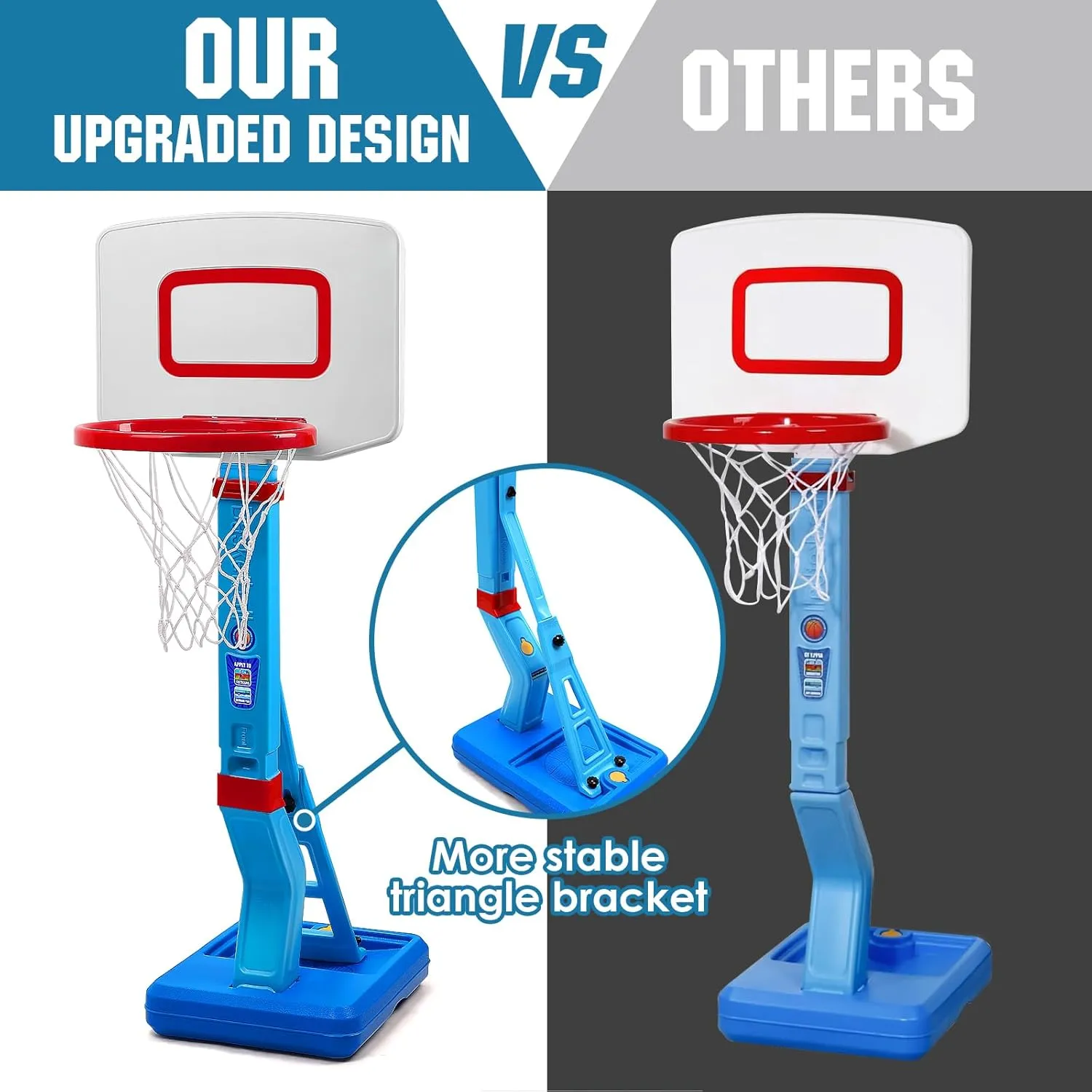 SUPER JOY Toddler Basketball Hoop - Height Adjustable Kids Hoop for Indoor & Outdoor Play - Portable Basketball Goal for Poolside & Swimming Pool - Toy for Boys & Girls