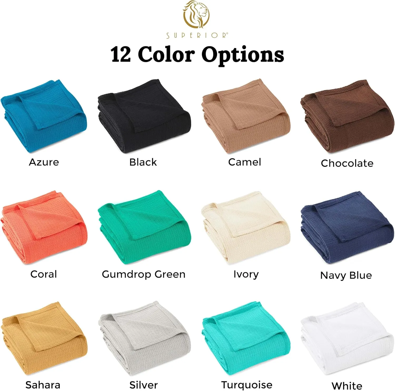Superior Waffle Weave Cotton Blanket, for Picnic, Beach, Traveling or Camping, Comfy Blanket, Bedroom Decor, Essentials, Cover for Bed, Couch, Lounging, Honeycomb Knit, Full/Queen, Black