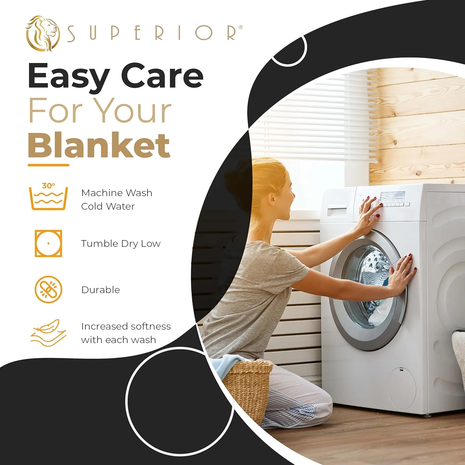 Superior Waffle Weave Cotton Blanket, for Picnic, Beach, Traveling or Camping, Comfy Blanket, Bedroom Decor, Essentials, Cover for Bed, Couch, Lounging, Honeycomb Knit, Full/Queen, Black