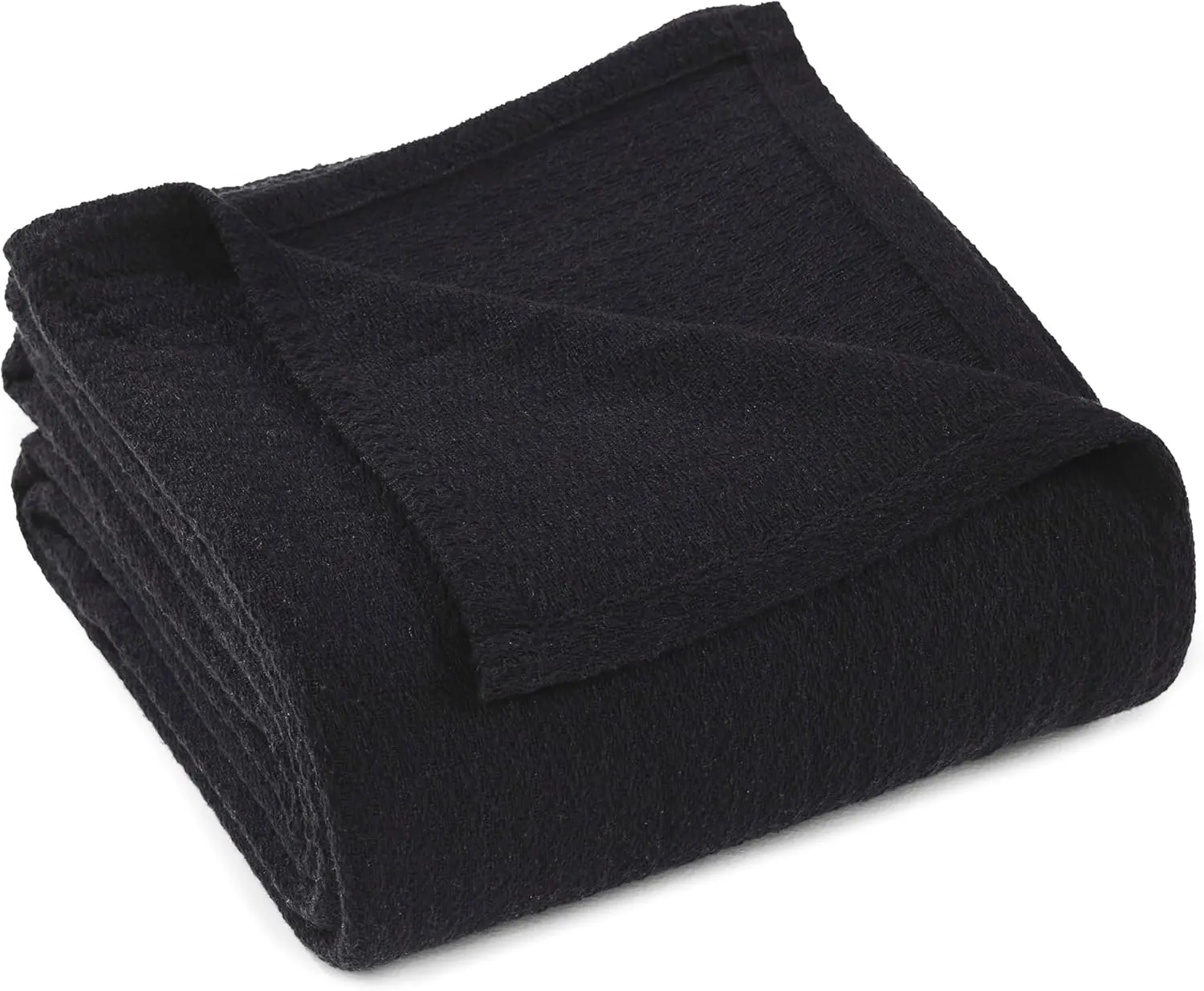 Superior Waffle Weave Cotton Blanket, for Picnic, Beach, Traveling or Camping, Comfy Blanket, Bedroom Decor, Essentials, Cover for Bed, Couch, Lounging, Honeycomb Knit, Full/Queen, Black