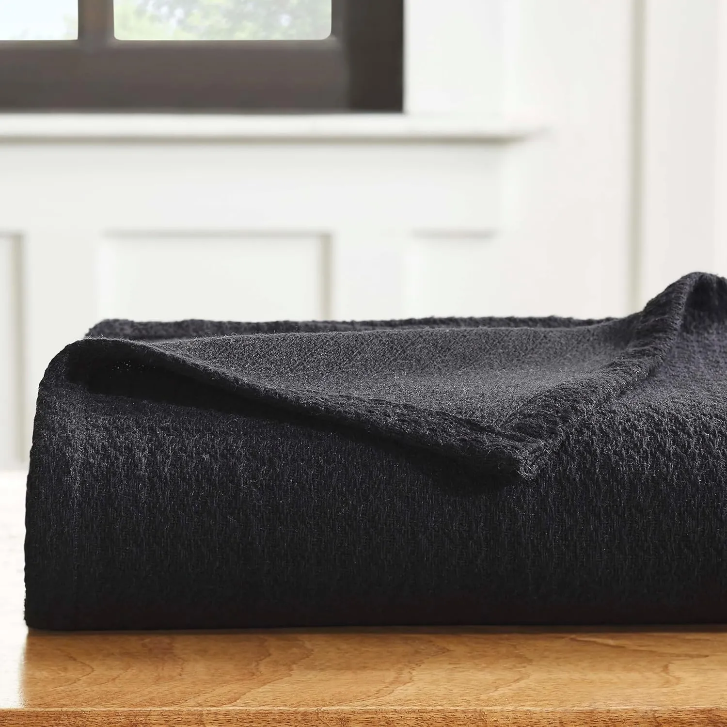 Superior Waffle Weave Cotton Blanket, for Picnic, Beach, Traveling or Camping, Comfy Blanket, Bedroom Decor, Essentials, Cover for Bed, Couch, Lounging, Honeycomb Knit, Full/Queen, Black