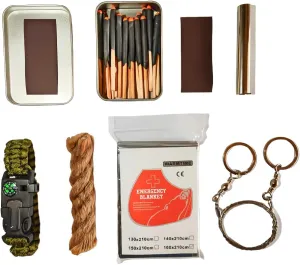 Survival Fire Starter Kit – Stormproof Matches, Waxed Jute Cord, Emergency Blanket, 5-in-1 Paracord Bracelet, Wire Saw & Bag – Fire Kit for Bug Out, Camping, Hiking