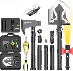 Survival Shovel Survival Axe Set - Camping Shovel Hatchet Survival Tools, with Extension Rod & Flashlight & Pliers & 16-in-1 Multi-Tool, for Cycling, Hiking, Outdoor Camping