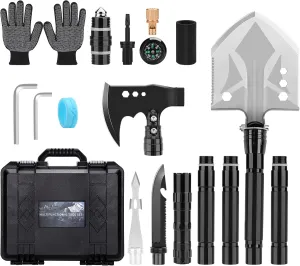 Survival Utility Shovel Axe Multitool, Fixm Folding Shovel Hatchet Survival Tool Set with Storage Hard Box, Camping Gear for Outdoors, Camping, Hiking and Car Emergency