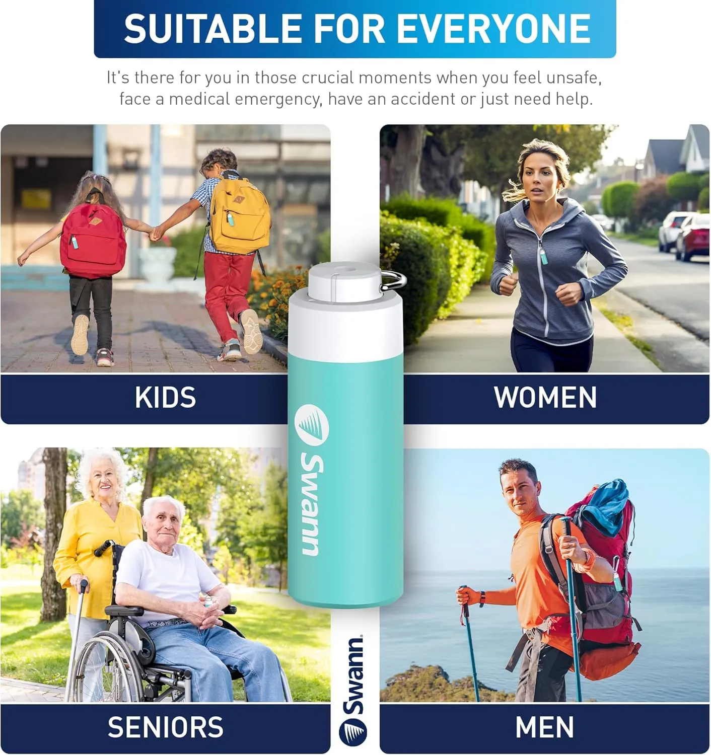 Swann ActiveResponse Mobile Personal Safety Alarm - 110dB Loud Emergency Siren with SMS Alerts & Mobile Connectivity, Long Battery Life, Smart SOS Safety Alarm, Key Chain, MPRS