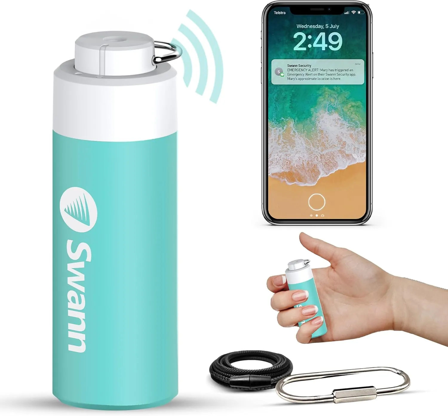 Swann ActiveResponse Mobile Personal Safety Alarm - 110dB Loud Emergency Siren with SMS Alerts & Mobile Connectivity, Long Battery Life, Smart SOS Safety Alarm, Key Chain, MPRS