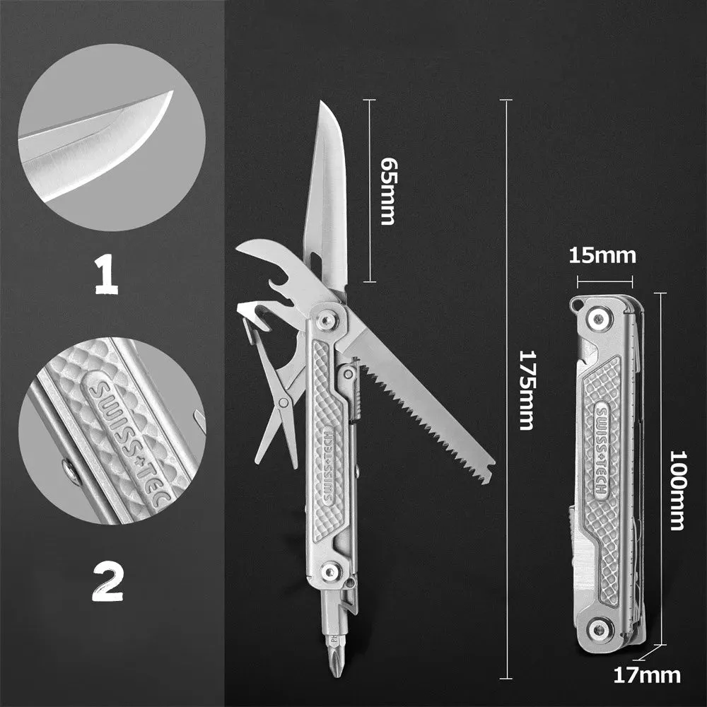 SWISS TECH 11-in-1 Stainless Steel Folding Multi Knife Compact Outdoor Pocket Tool