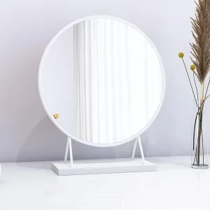 Table Mirror Countertop Mirror Tabletop Vanity Mirror Round Mirror Makeup Mirror Bathroom Dormitory Vanity Mirror Shaving Vanity Mirror with Stand hd Mirror (Color : White)