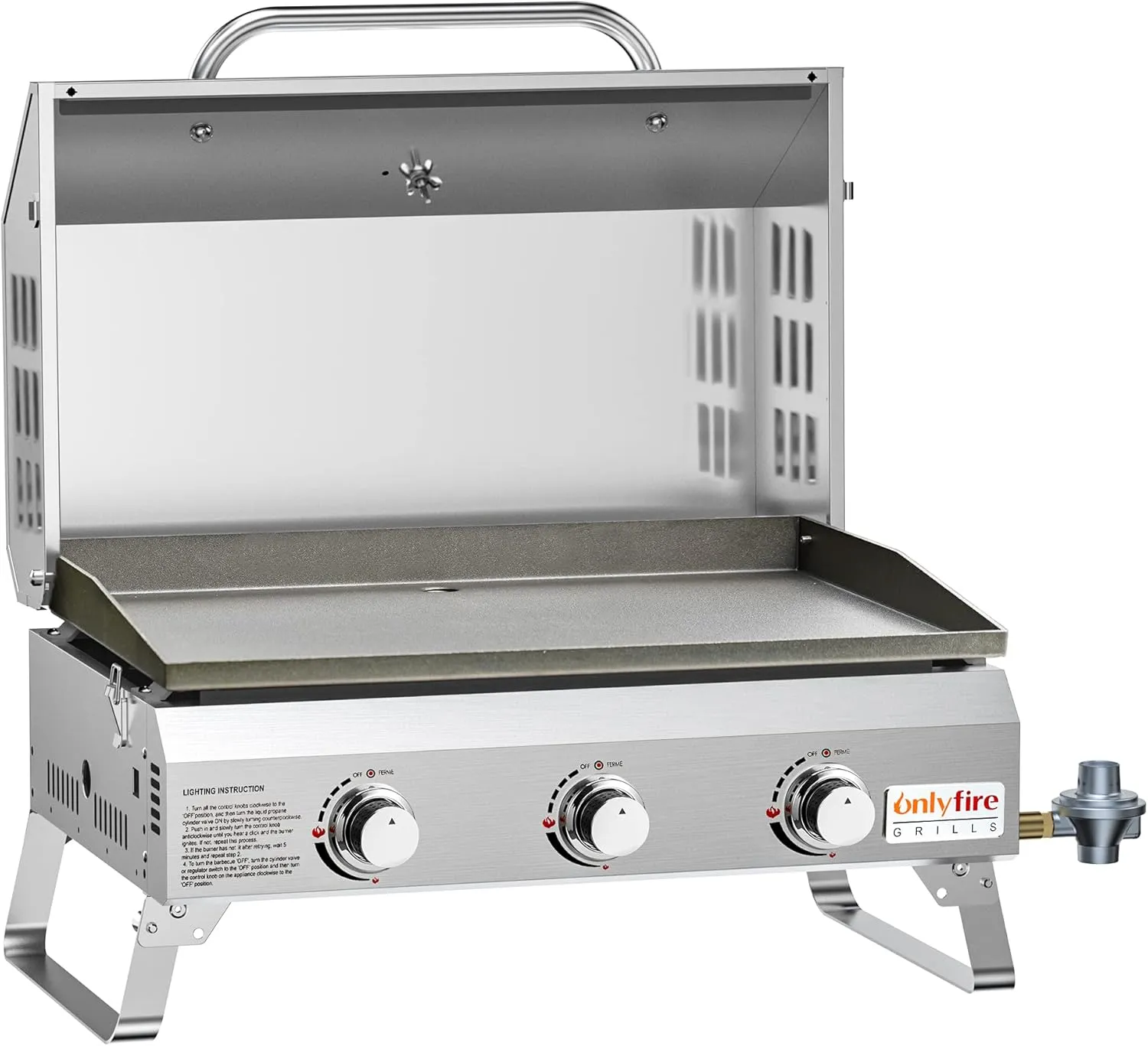 Tabletop Gas Griddle with Foldable Legs, Portable 3-Burner Propane Gas Flat Top Grill Griddle for Outdoor Cooking Patio Barbecue Camping Tailgating RV BBQ, Stainless Steel, #GS309