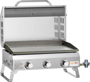 Tabletop Gas Griddle with Foldable Legs, Portable 3-Burner Propane Gas Flat Top Grill Griddle for Outdoor Cooking Patio Barbecue Camping Tailgating RV BBQ, Stainless Steel, #GS309