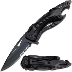 Tac-Force Folding Pocket Knife, 3.25-inch Serrated Blade, Black Aluminum Handle, 7.75-inch Overall Length TF-705BKPL