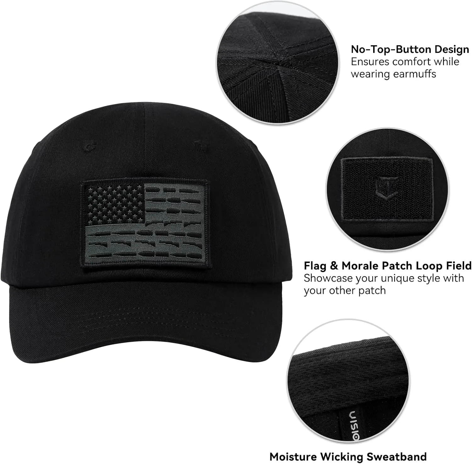 Tactical Hat with Flag Patch Camo Military Army Hats Adjustable Trucker Baseball Cap Soft Top for Shooting
