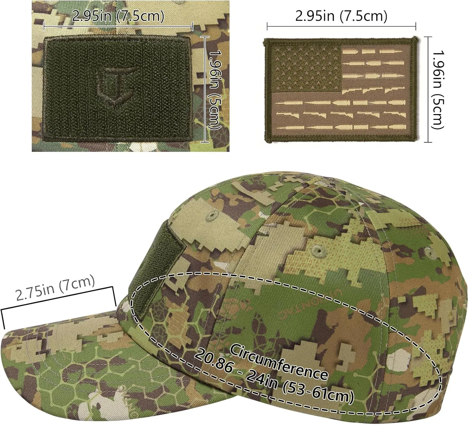 Tactical Hat with Flag Patch Camo Military Army Hats Adjustable Trucker Baseball Cap Soft Top for Shooting
