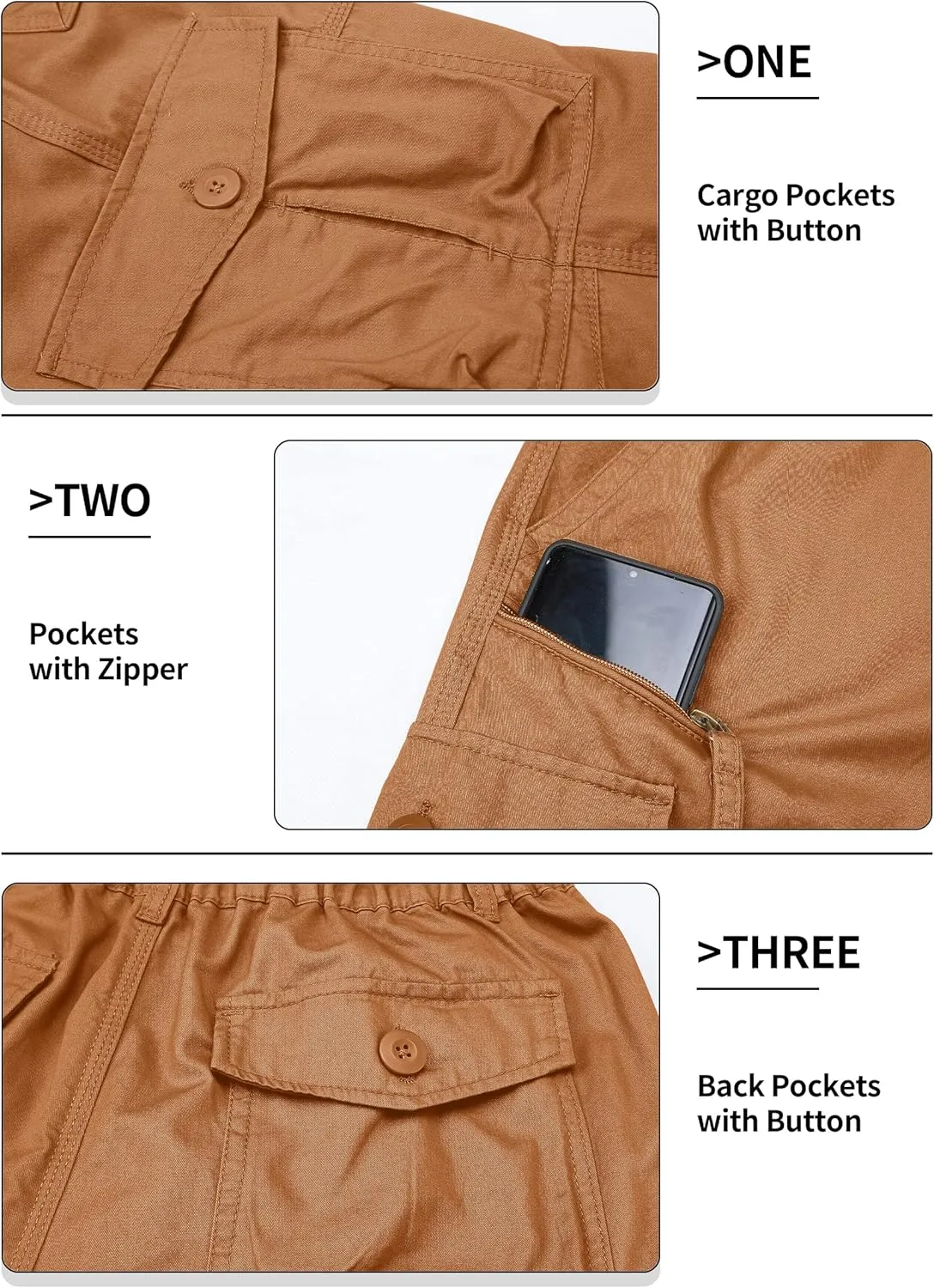 TACVASEN Men's Capri Pants with 7 Pockets Cargo Shorts Twill Elastic Below Knee 3/4 Capri Long Shorts