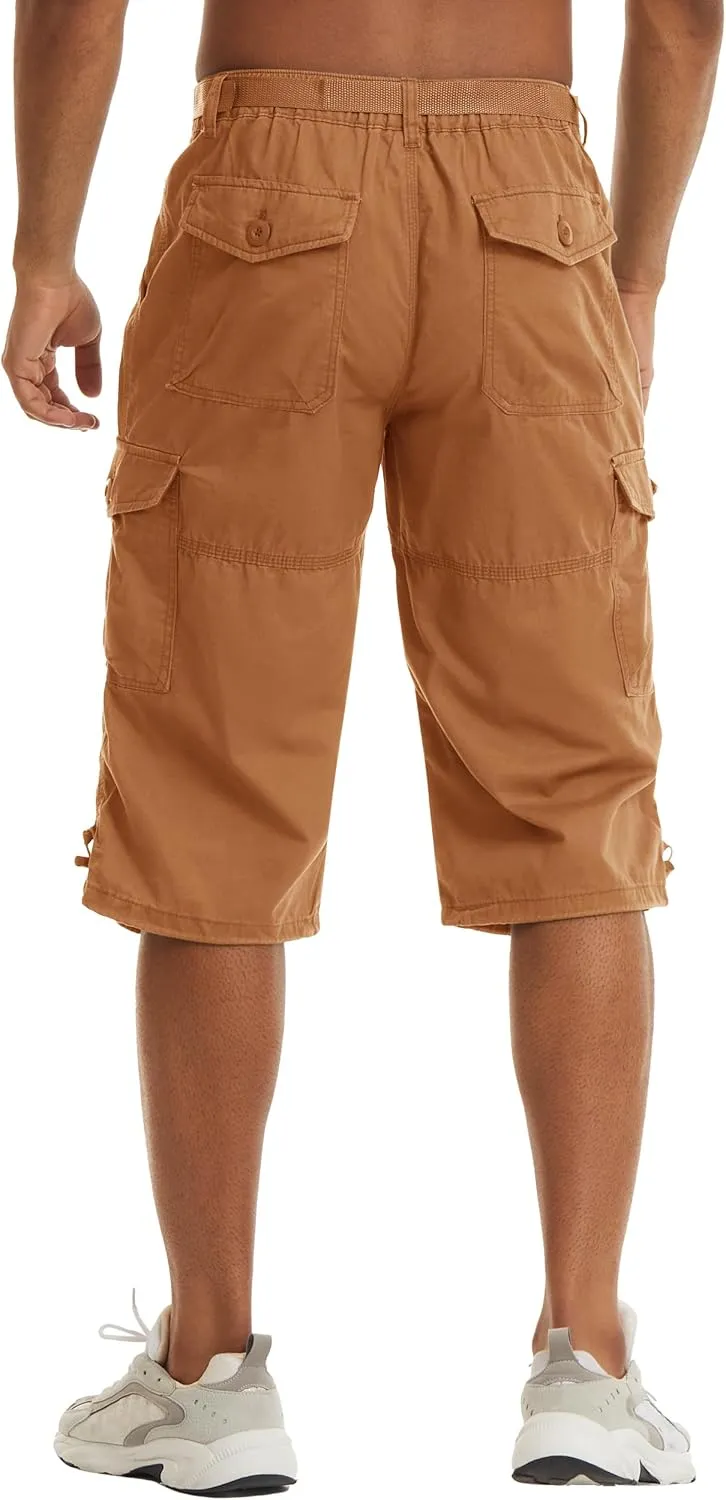 TACVASEN Men's Capri Pants with 7 Pockets Cargo Shorts Twill Elastic Below Knee 3/4 Capri Long Shorts