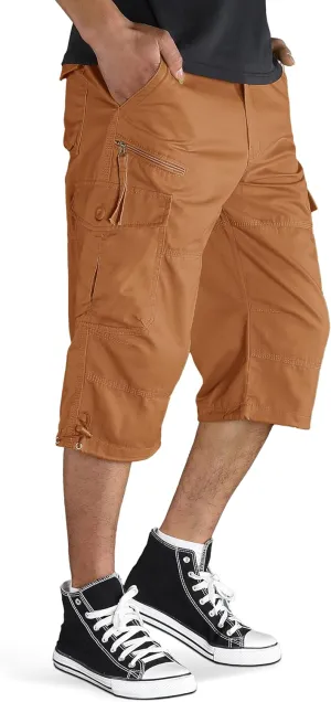 TACVASEN Men's Capri Pants with 7 Pockets Cargo Shorts Twill Elastic Below Knee 3/4 Capri Long Shorts