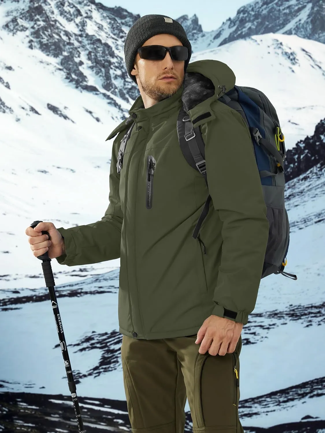 TACVASEN Men's Ski Snowboard Jacket Warm Winter Windproof Hiking Fishing Travel Fleece Lined Jacket Hooded with Pockets