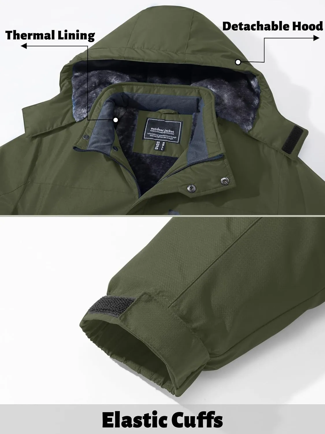 TACVASEN Men's Ski Snowboard Jacket Warm Winter Windproof Hiking Fishing Travel Fleece Lined Jacket Hooded with Pockets