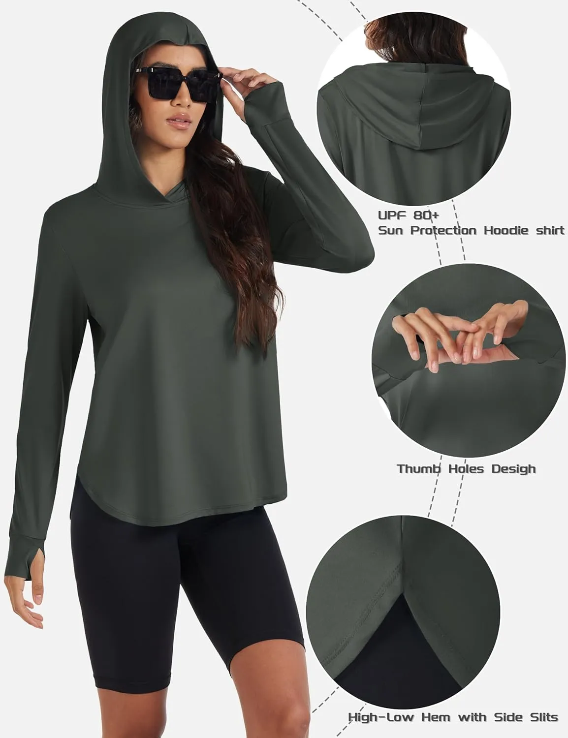 TACVASEN Women's UPF 80  UV Protection Hoodie Lightweight Long Sleeves Quick Dry Fishing Running Workout Shirt Outdoor