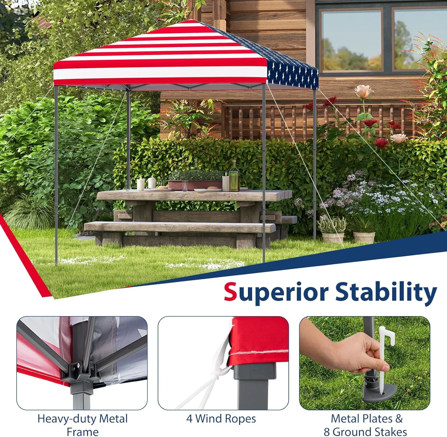 Tangkula 6.6x6.6 Ft Pop Up Canopy, 1 Person Instant Setup Canopy Tent with Center Lock, UPF 50  Sun Protection, 8 Stakes, 4 Ropes, Portable Outdoor Canopy with Carrying Bag for Camp, Beach, Patio