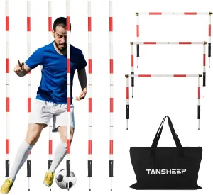 Tansheep Soccer Agility Training Poles Equipment with Bag, 6 Agility Poles with Spring, 3 Horizontal Sticks, Multifunctional Soccer Training Set for Kids Youth Adults