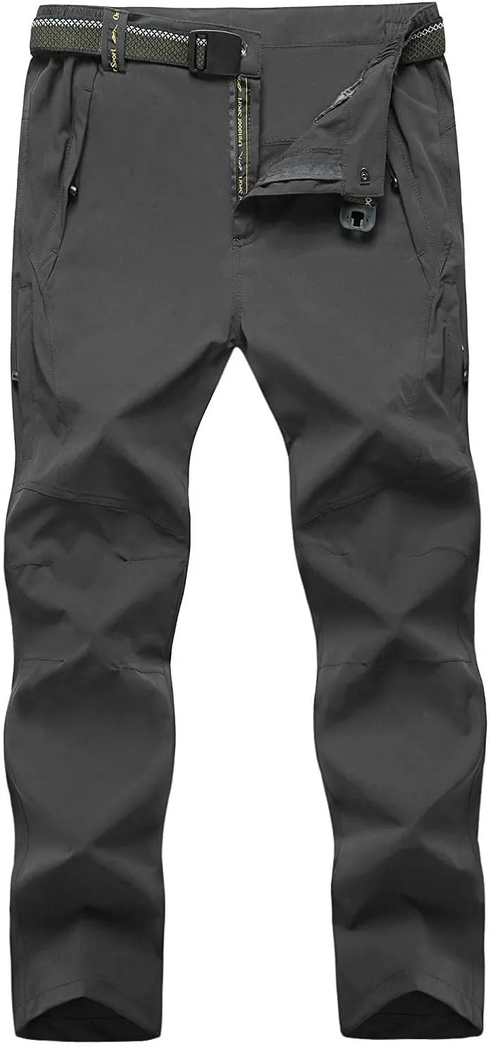TBMPOY Men's Lightweight Hiking Pants with Belt 5 Zip Pockets Waterproof Quick-Dry Travel Fishing Work Outdoor Pants