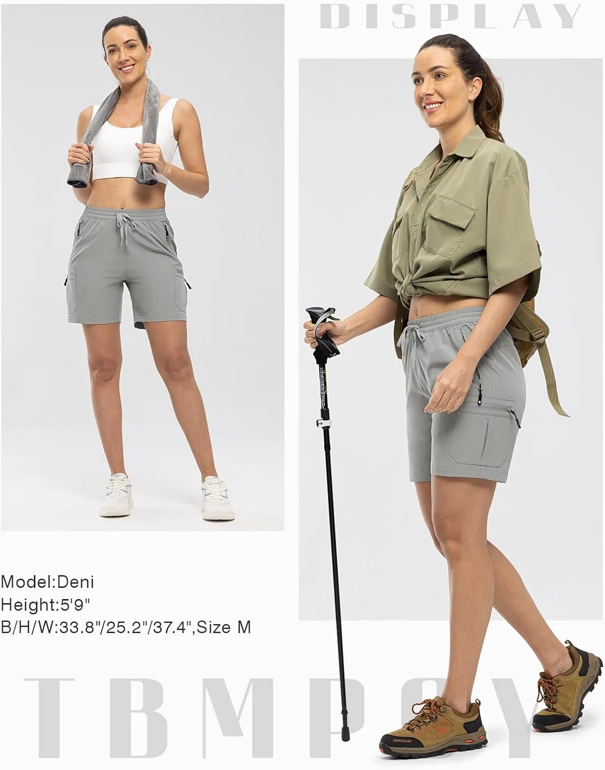 TBMPOY Women's Hiking Cargo Shorts Lightweight Quick Dry Athletic Summer Shorts Golf Travel Camping with Zipper Pockets