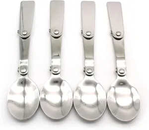 TEMO 4 pc Stainless Steel Three Folding Camping Spoon Dish Washer Safe, 2.25 Inch Folding Length