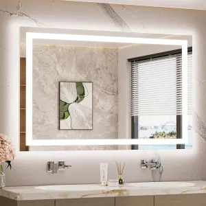 TETOTE LED Bathroom Mirror with Lights 40 x 24 Brighter Light up Mirror for Bathroom Vanity, Front and Backlit 3-Color Dimmable Illuminated Antifog Mirror Wall Mounted, Waterproof, Tempered Glass