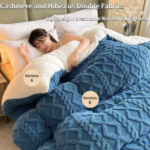 Thickened Super Soft Insulation Hibiscus Winter Quilt, Cashmere and Double Fabrics, Breathable Warmth Fluffy Plush Sided Velvet Blanket (Green,150 * 200cm/59.05 78.74in (3KG))