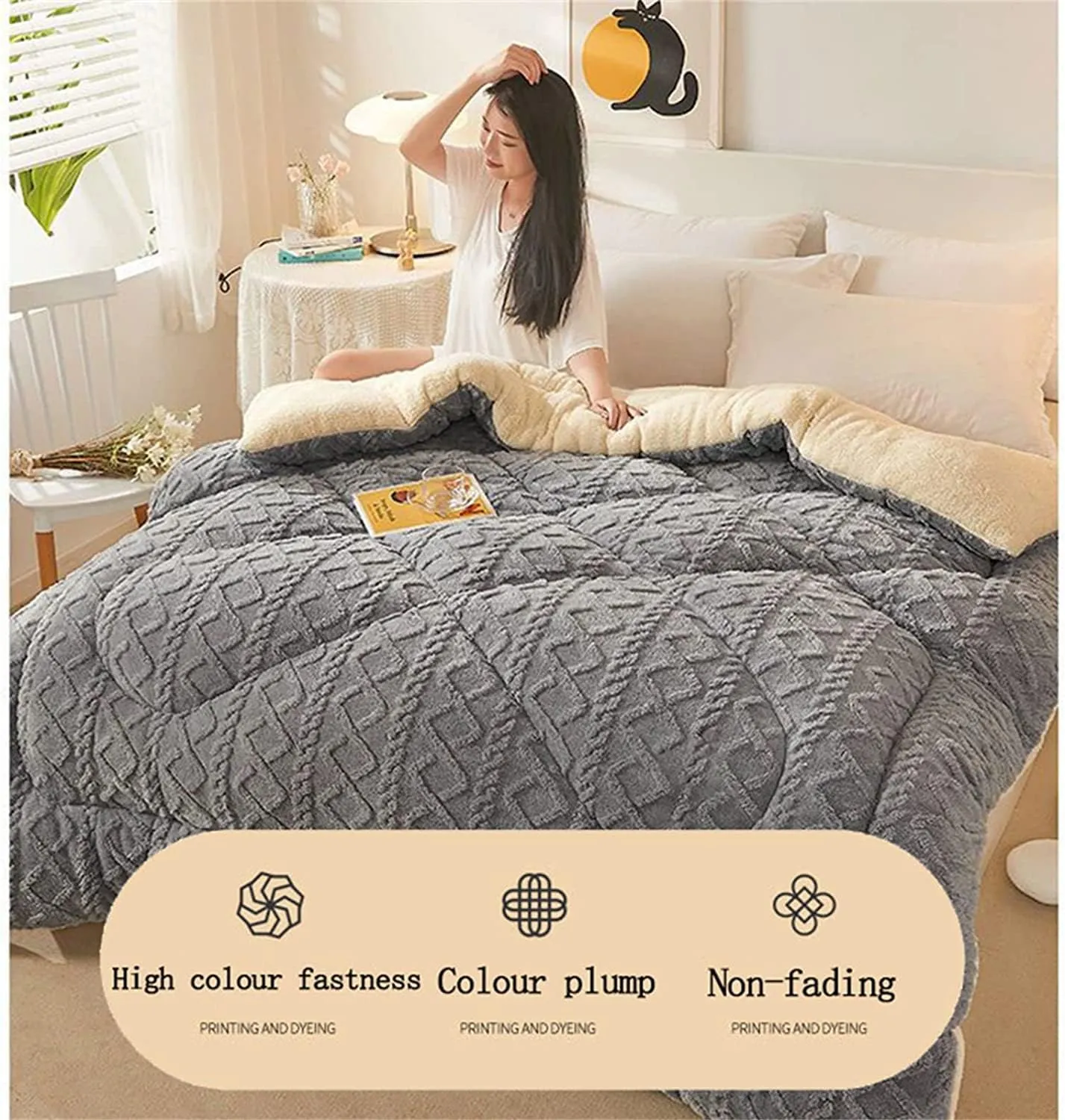 Thickened Super Soft Insulation Hibiscus Winter Quilt, Cashmere and Hibiscus Double Fabrics, Breathable Warmth Fluffy Plush Double Sided Velvet Blanket (Yellow,150 * 200cm/59.05 * 78.74in (4KG))
