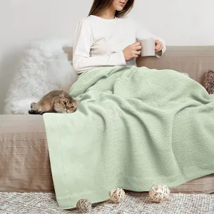 THREAD SPREAD Knitted Geometric Herringbone Pattern Handwoven Blanket 100% Extra Long Staple Cotton - Soft & Cozy Thermal All Season Throw for Bed Couch Chair Outdoors (Twin/Twin XL, Sage)