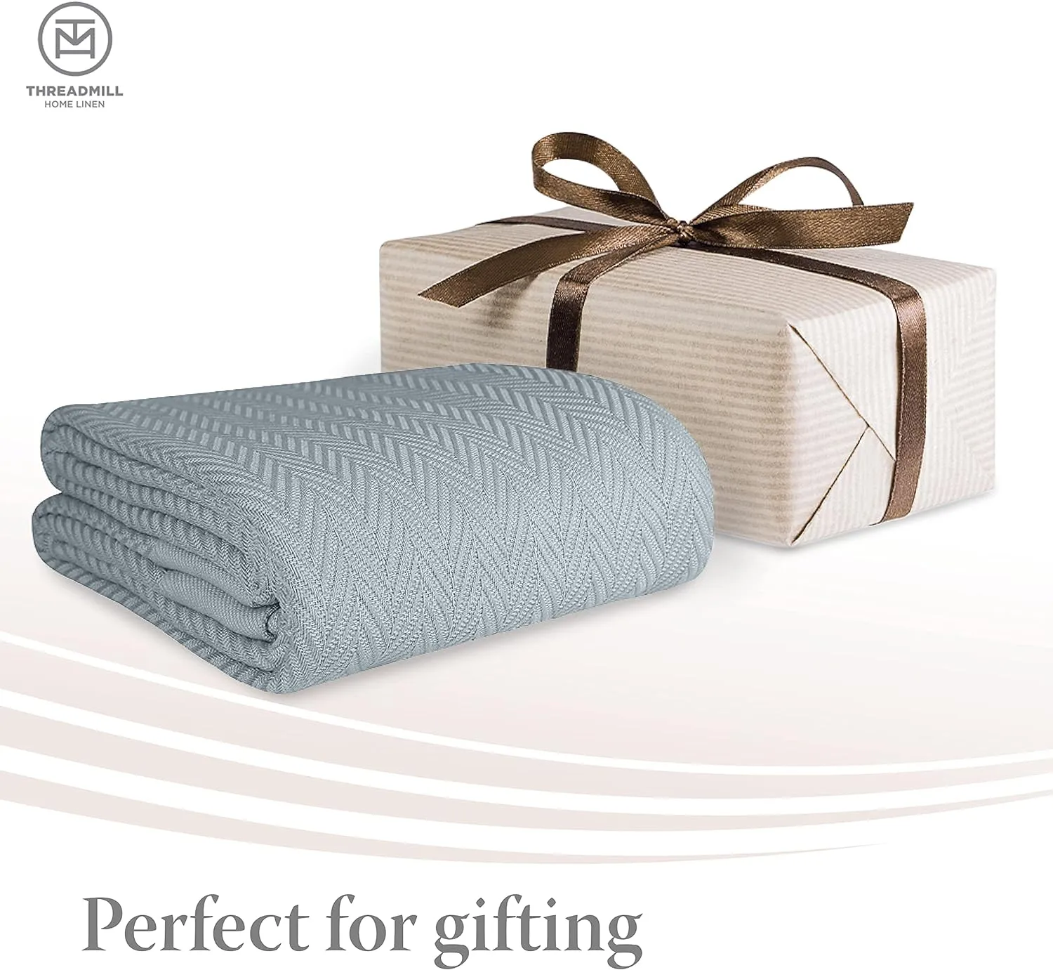 Threadmill Luxury Cotton Blankets for Queen Size Bed | All-Season 100% Cotton Queen Size Blanket | Herringbone Cozy, Soft Breathable Fall Thermal Blanket fits Full Size Bed, 90x92 | Beige