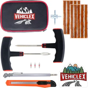 Tire Repair Kit for Plug and Patch - Vehiclex Essential Kit for Car, Motorcycle, ATV, Tractor, Lawn Mower