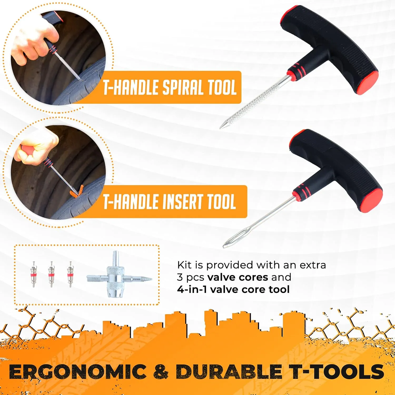 Tire Repair Kit for Plug and Patch - Vehiclex Essential Kit for Car, Motorcycle, ATV, Tractor, Lawn Mower
