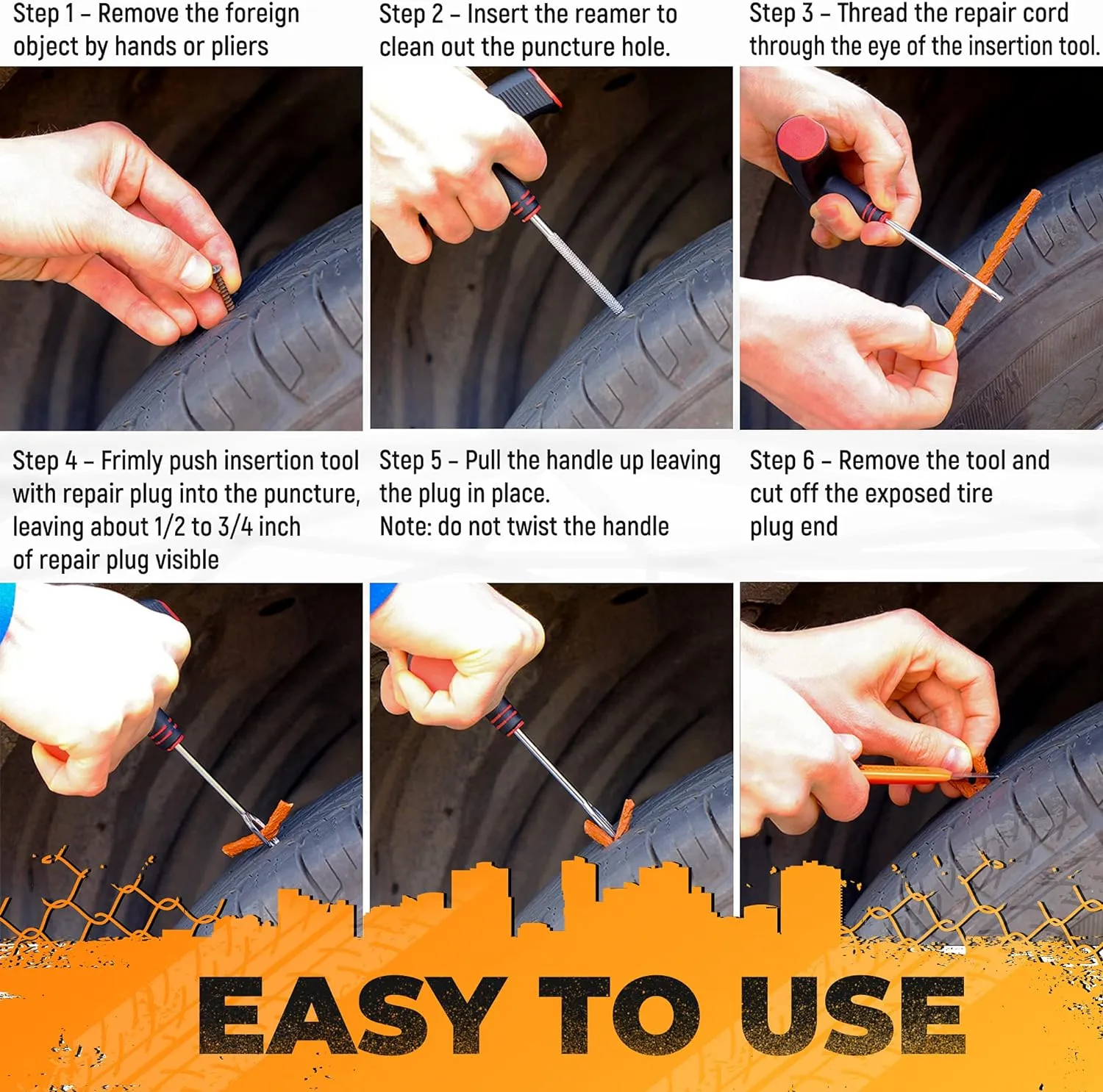 Tire Repair Kit for Plug and Patch - Vehiclex Essential Kit for Car, Motorcycle, ATV, Tractor, Lawn Mower