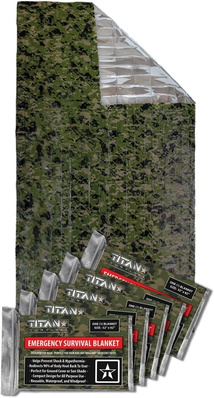 TITAN Survival - Mylar Survival Blankets 5 Pack - 90% Heat Retention & Waterproof Design - Emergency Blanket Cold Weather Protection & Survival Kits - Durable Space Blanket for Outdoor Use