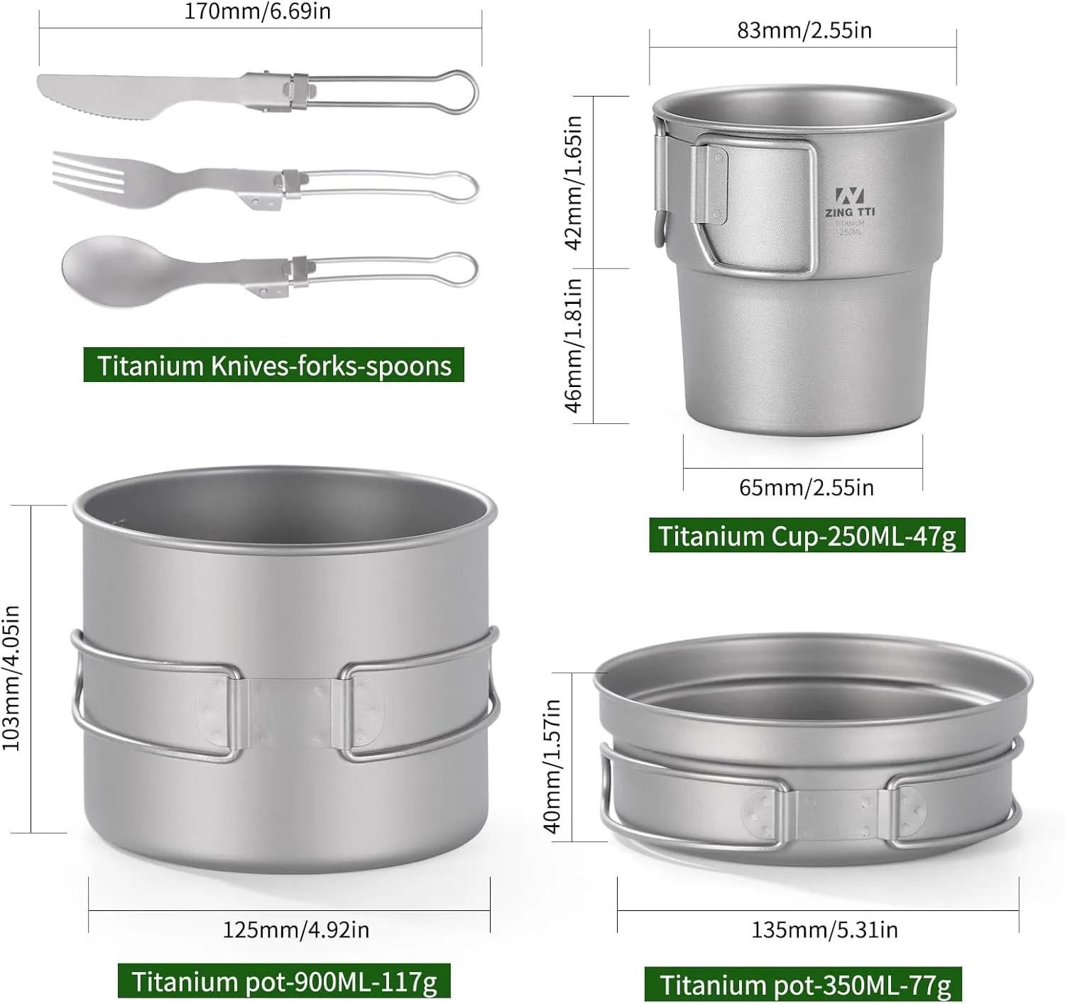 Titanium Pot Set, Camping Cooking Utensil Set