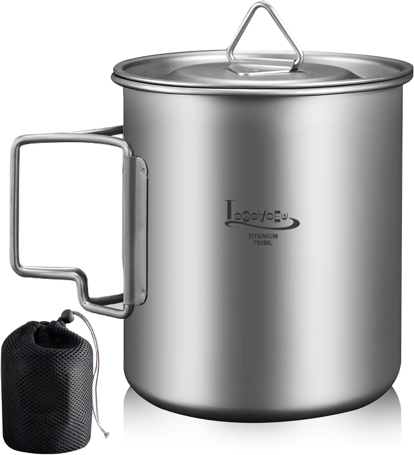 Titanium Pot with Lid, Lightweight Camping Pot with Foldable Handles, Portable Titanium Cooking Pot, Backpacking Pot Titanium Cookware with Carry Bag