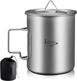 Titanium Pot with Lid, Lightweight Camping Pot with Foldable Handles, Portable Titanium Cooking Pot, Backpacking Pot Titanium Cookware with Carry Bag