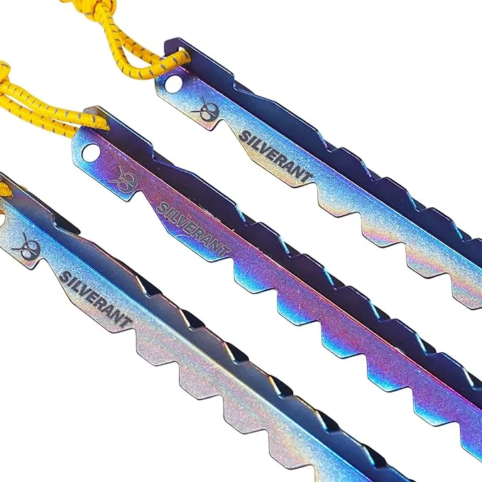 Titanium Tent Stakes, Heavy Duty Tent Spikes Ultralight Tent Pegs with Hook Canopy Stakes for Camping, Backpacking, Gardening-Medium Size-6Pcs
